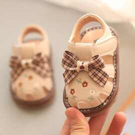 婴儿春秋防滑步鞋夏季宝宝公主软底可爱单鞋休闲蝴蝶结小童凉鞋女