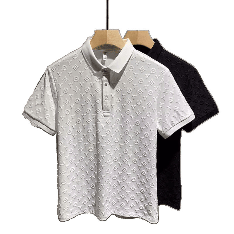 Couple Outfits Short Sleeved Slim Fit Round Neck Jacquard Polo Shirts Trendy Summer T Shirts For Men_viptrois.com