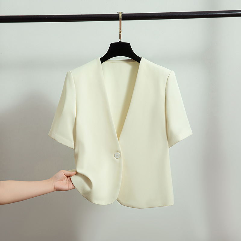 2025 New Summer V-Neck Short-Sleeved Blazer for Women, Elegant and Versatile, Suitable for Work, Lightweight and High-End Feel