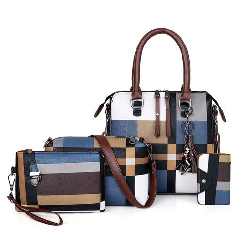 Women's  New PU Bag Mother's Day Gift Set of 4 - Grid Style Fashion Tote Bag with Trendy Texture Crossbody Bag