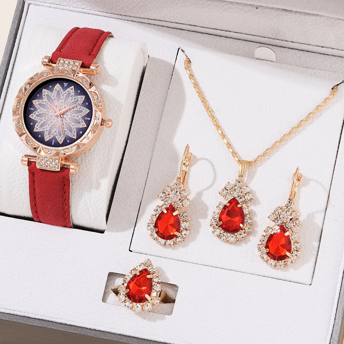 Luxuriöses Damen Quarzuhr Set Mit Strassgürtel Als Geschenkbox_voghion.com