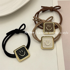 Korean version of alloy square smiley face headband 2023 new style hair tie hair tie internet celebrity leather case women's hair accessories