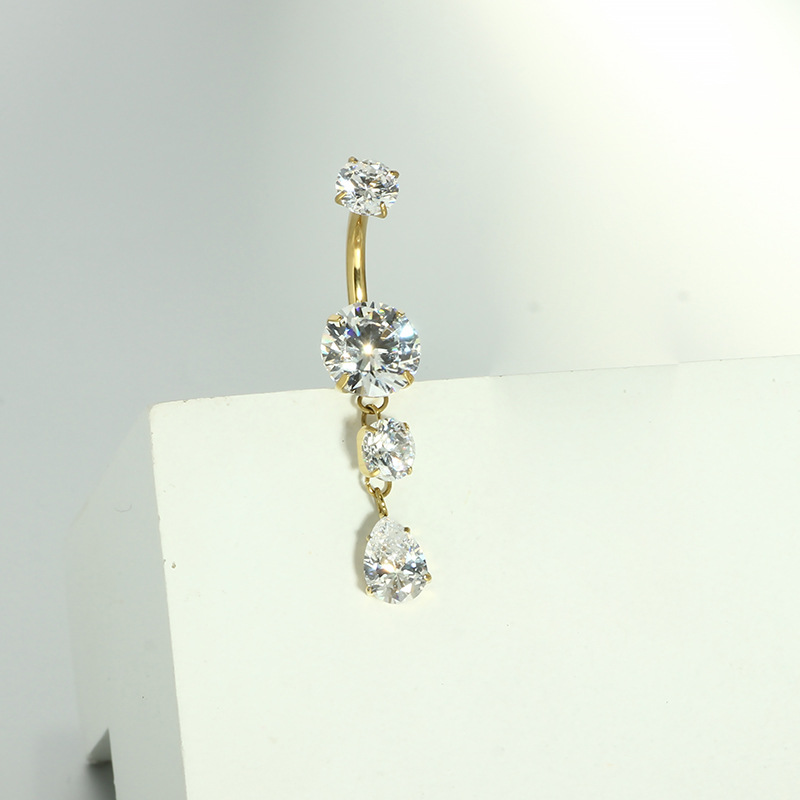 G23 Titanium 14G Navel Ring Inlaid Zircon French Elegant Double Zircon Belly Button Ring Simple Luxury Design detail image 8