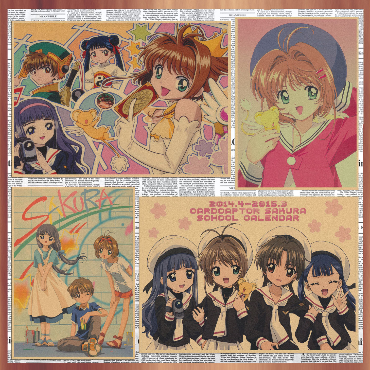 Japanese -style animation magic card Girl Sakura Baiqi Vintage Cater Paper Poster Cartoon Decoration Wall Painting March 268