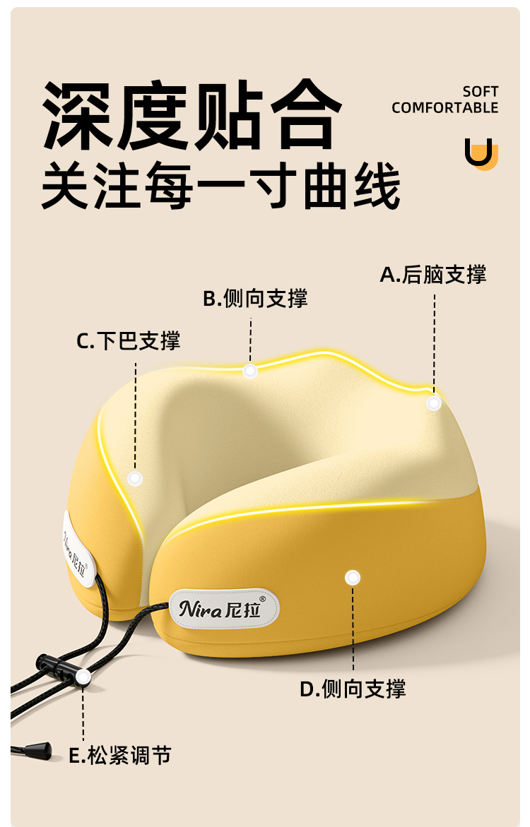 Portable U-Shaped Pillow, Travel Neck Pillow, Girl's Airplane Sleeping Artifact, Car Cervical Spine Neck U-Shaped Pillow, Zhejiang Huoqing