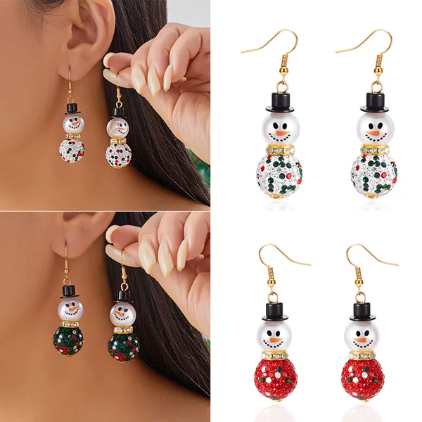 European and American Cross-Border Best-Selling Christmas Element Jewelry Creative Diamond-Encrusted Funny Snowman Earrings Women's Pearl Splicing Earrings