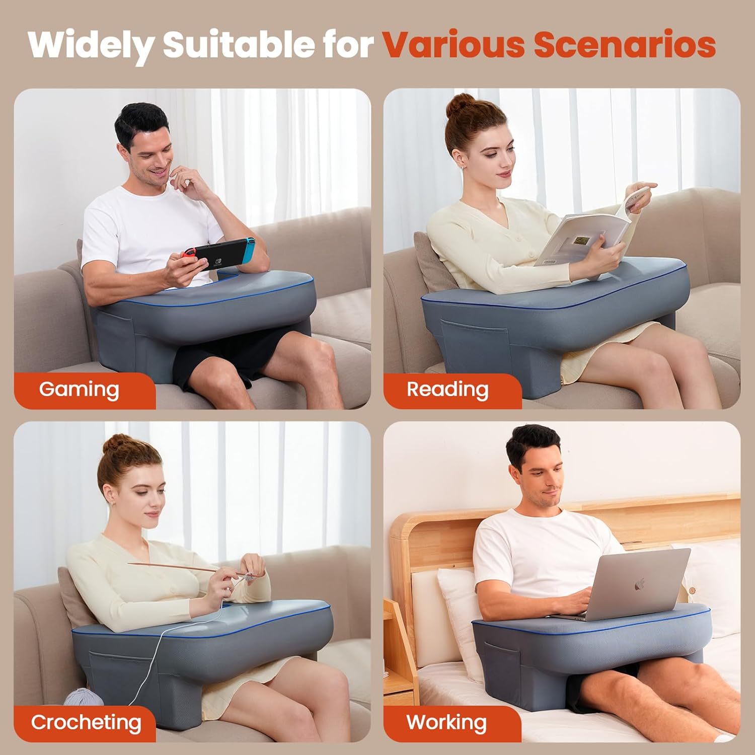 Almohada de escritorio para computadora portátil A23 para jugar o leer en la cama, almohada de lectura de espuma viscoelástica