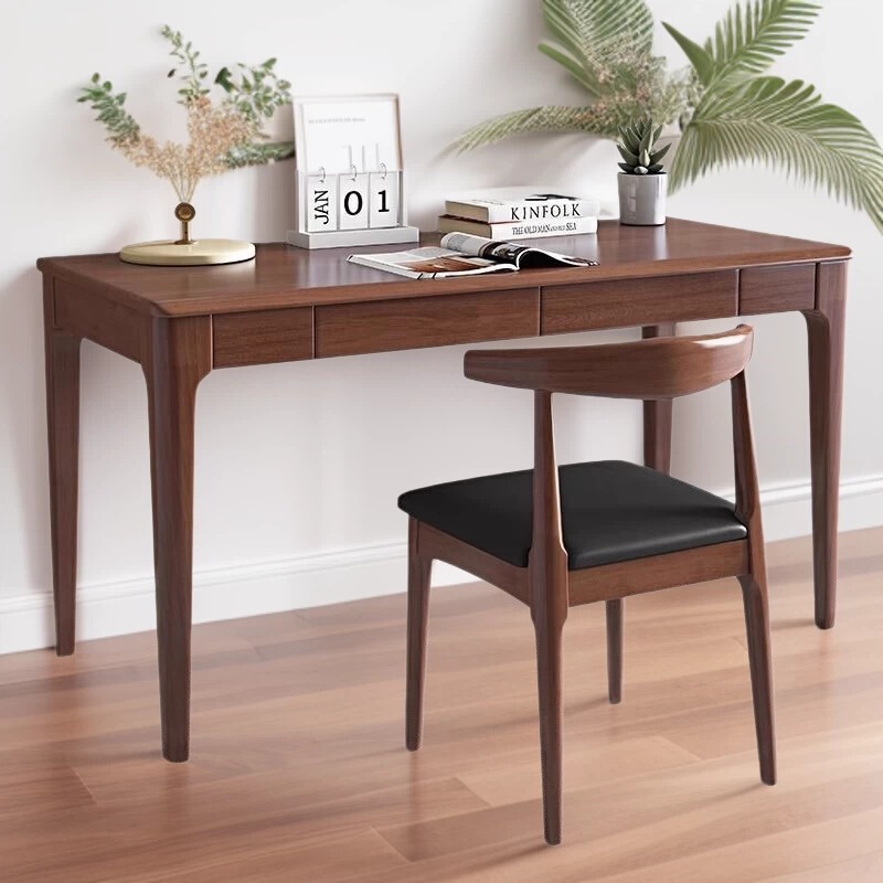 Nordic Solid Wood Desk, Comfortable Long Table for Small Apartments, Integrated Study Table with Drawers, Office Computer Desk