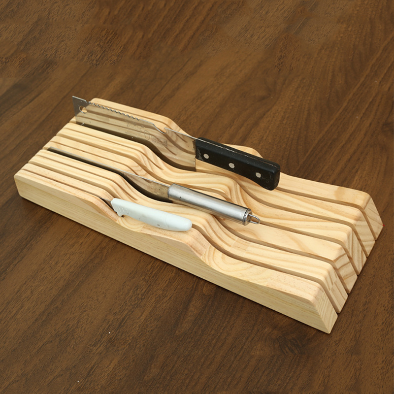 厨房抽屉卧式刀架刀座木质刀具收纳盒刀架底座西式餐刀木托整理架