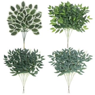 跨境仿真绿植单支柳叶插花配材婚庆用花路引家居装饰摄影假花批发