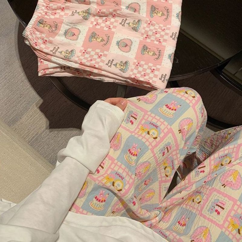 可爱印花卡通睡裤甜美春秋季新款宽松休闲可外遛弯薄款家居服长裤|undefined