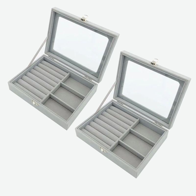 작은 보석함 회색 스트립 링 3칸(2개 팩)