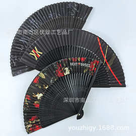 竹骨女扇定 制高品质头青竹扇光滑折叠小扇子旗袍舞蹈表演折扇