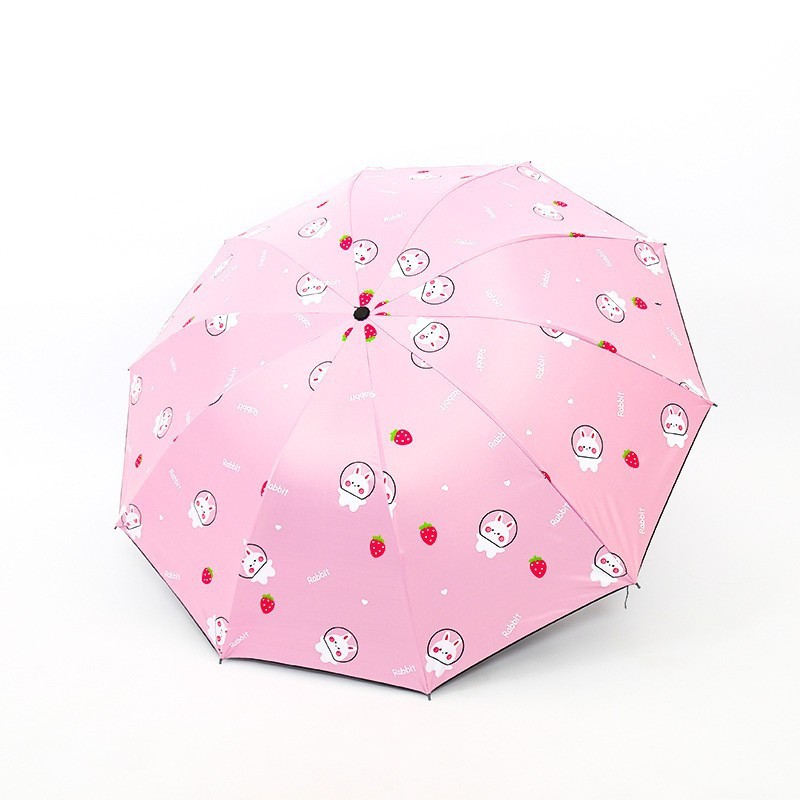 傘10骨晴雨日よけ両用黒ゴム日傘日焼け止めウサギ萌え系少女は三つ折り傘を強くした|undefined