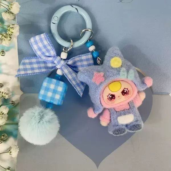 Dopamine-Themed Fleece Hat Cartoon Pendant Bag Cute Doll Girl Keychain Student Accessory Gift