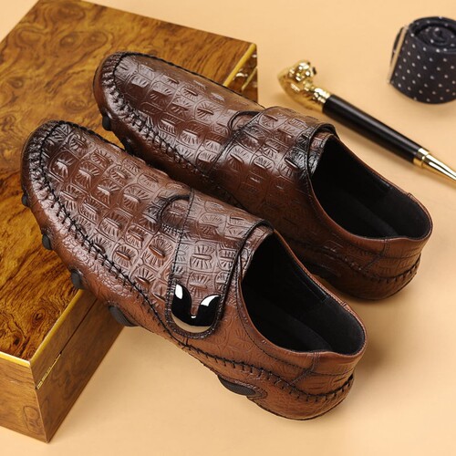 New leather cobble shoes for men, soft-soled casual leather shoes, trendy shoes, business shoes for men, crocodile pattern