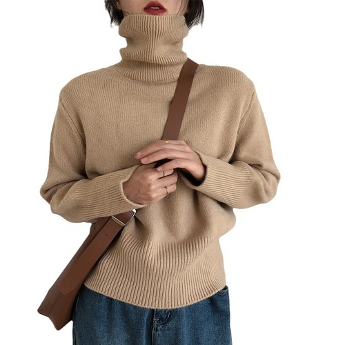 Lazy style pullover turtleneck sweater for women, autumn and winter clothing, retro new Korean style sweater, high waist top, versatile and stylish