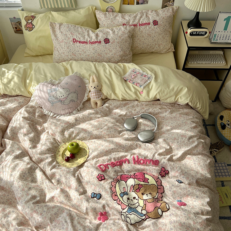 クラスA母子グレード寝具4点セット純綿洗いざらし綿シーツ掛け布団カバーシーツ学生寮3点セット|undefined