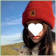 卡哈红色皮标针织帽子女秋冬百搭保暖护耳情侣毛线帽男包邮到家