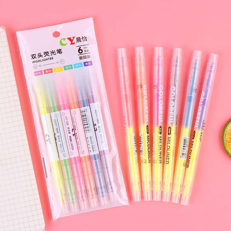 Pluma fluorescente de dos colores de doble cabeza pluma estudiante Color trazo clave color claro marcado pluma color caramelo haciendo mano cuenta marcado pluma al por mayor