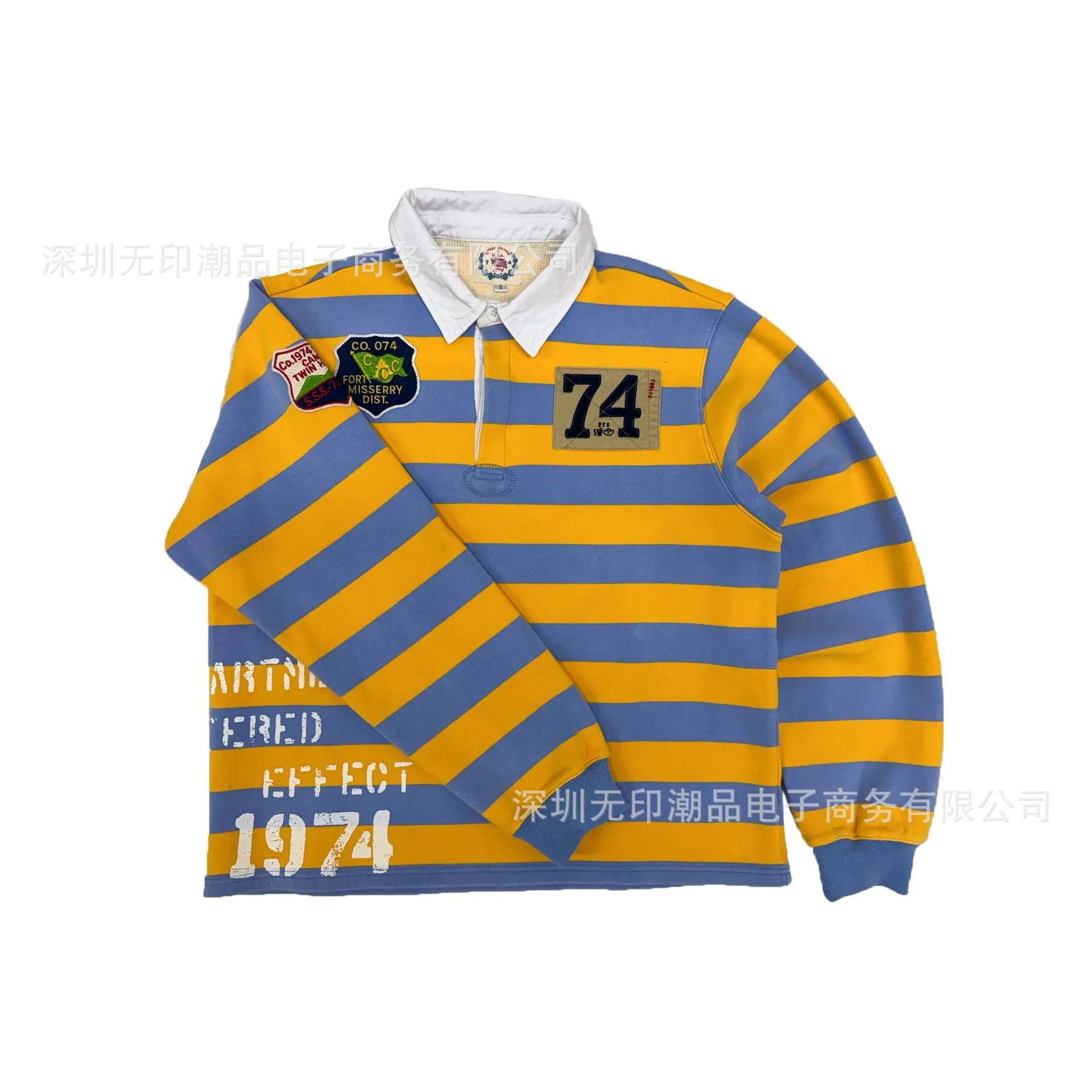 Other Shirt 3D Print Striped Badge Yellow Blue
