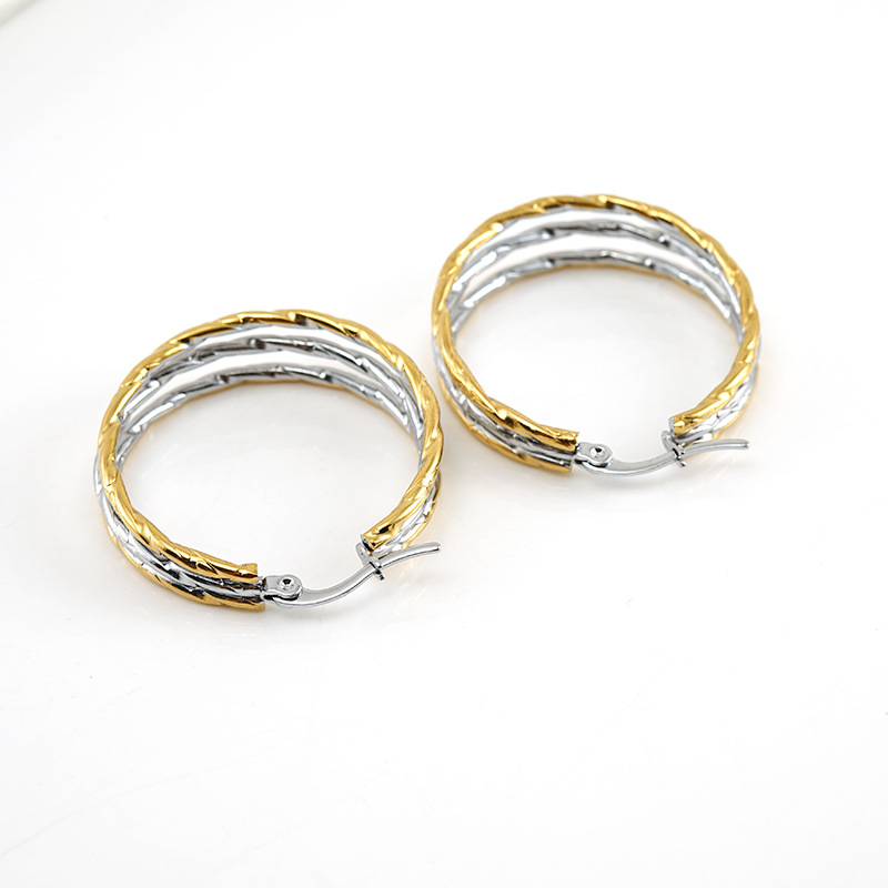 Fashion Color Block Titanium Steel Plating Hoop Earrings 1 Pair display picture 3