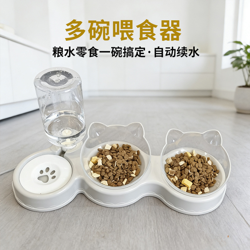 Tazón de alimentación para mascotas, tres cuadrados de plástico para perros y gatos, cuenco de alimentación para perros y gatos, protección de gran capacidad para columna cervical de mascotas.