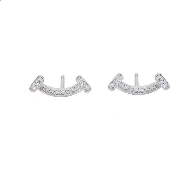 high quality V Gold 925 Silver Needle Smile Earrings Women's Simple Elegant Artistic Sweet Smiling Face Diamond Earrings