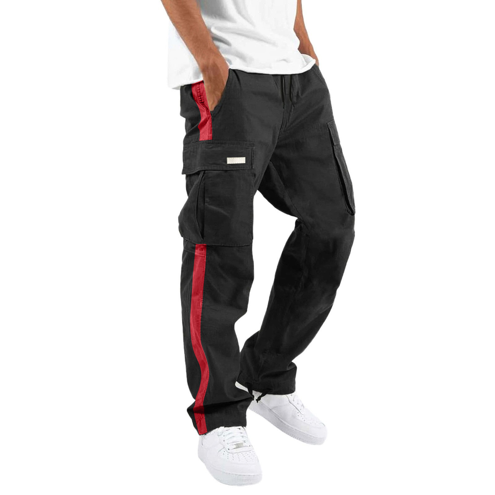 Pantaloni da lavoro nuovi da uomo Pantaloni casual con coulisse e tasca a blocchi di colore_voghion.com