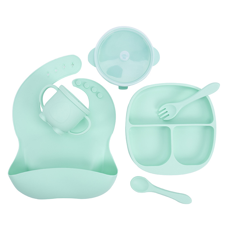 亞馬遜熱銷寶寶餐盤兒童餐具硅膠碗吸盤式耐摔嬰兒輔食碗叉勺套裝