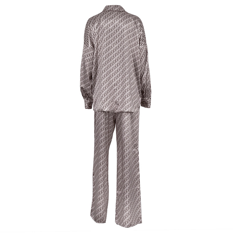 2026 New European American Women's Spring Fashion High-End Long-Sleeve Loose Shirt And Pants Two-Piece Satin Print Set_ecoleips.com