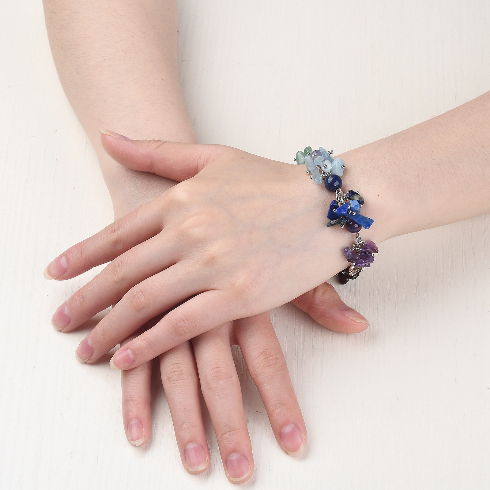 Venta caliente transfronteriza natural Rosa cristal grava pulsera granate con cuentas azul marino rojo ágata cuentas redondas pulsera para las mujeres