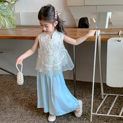 女の子スーツ 2025 新しいスタイル女の子ベビー夏ツーピースセット子供の夏服中国風新中国風漢服