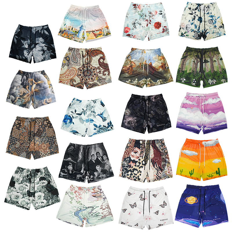Digital Printed American-Style Casual Beach Shorts for Summer, Mesh Breathable Loose Men's Shorts, Cross-Border Supply