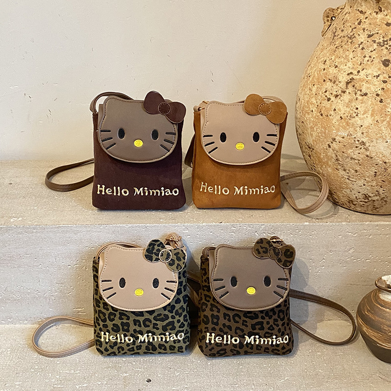 Cross-Border Crossbody Bag for Girls in Autumn and Winter, Cute Cartoon Cat Shoulder Bag, Leopard Print Mobile Phone Bag, Mini Style Coin Purse Cross-Border Crossbody Bag for Girls in Autumn and Winter, Cute Cartoon Cat Shoulder Bag, Leopard Print Mobile Phone Bag, Mini Style Coin Purse