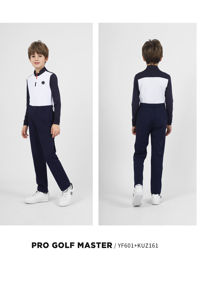 Quần dài golf trẻ em PGM thắt lưng co giãn cho bé trai mùa hè — Yf601-áo màu trắng, Yf601-áo màu xanh hải quân trắng, KUZ161-Quần Đen, Yf601-áo màu đen trắng chi tiết 7