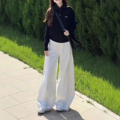 早秋气质一整套ootd穿搭简约通勤黑色长袖针织上衣阔腿裤子两件套