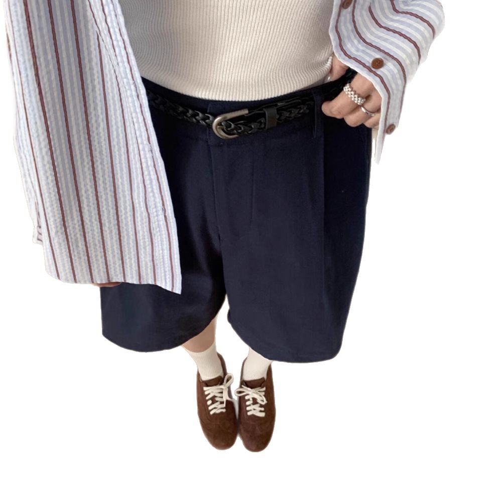 MISS, pantalones cortos casuales de dos prendas con puños de todo fósforo coreanos de Misi, pantalones de cinco puntos para mujer de primavera y verano (con cinturón)