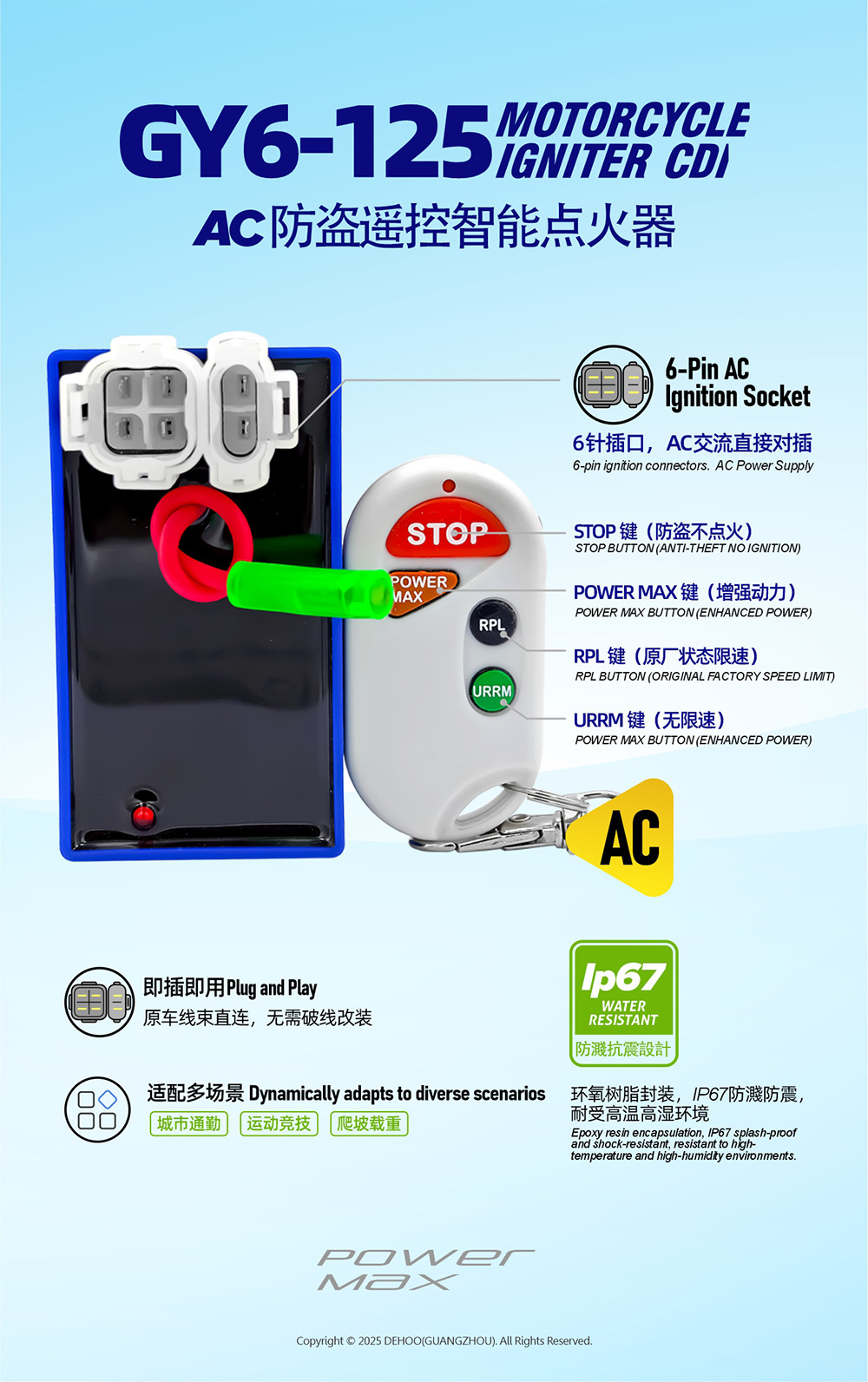 GY6-125/150 AC Motorcycle Modified Remote Control Anti-theft Igniter