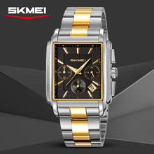 时刻美时尚钢带外贸潮流小三针手表男士商务多功能六针石英表腕表