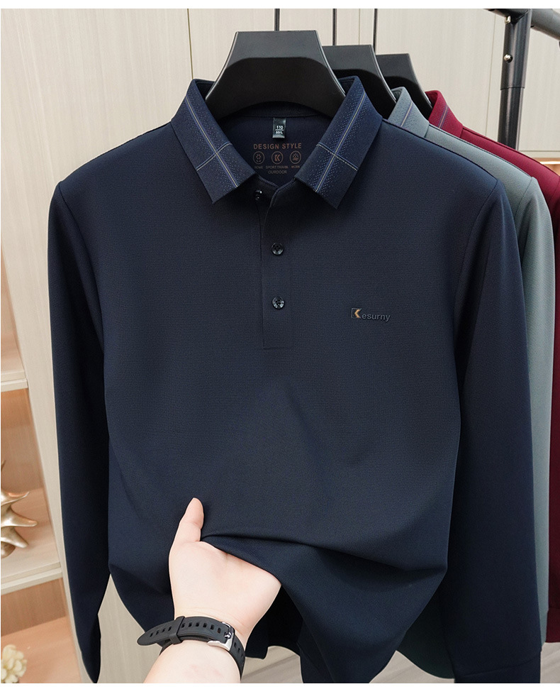 Áo polo nam dài tay cổ bẻ phong cách công sở, chất liệu co giãn không nhăn — Tây Tạng chi tiết 14