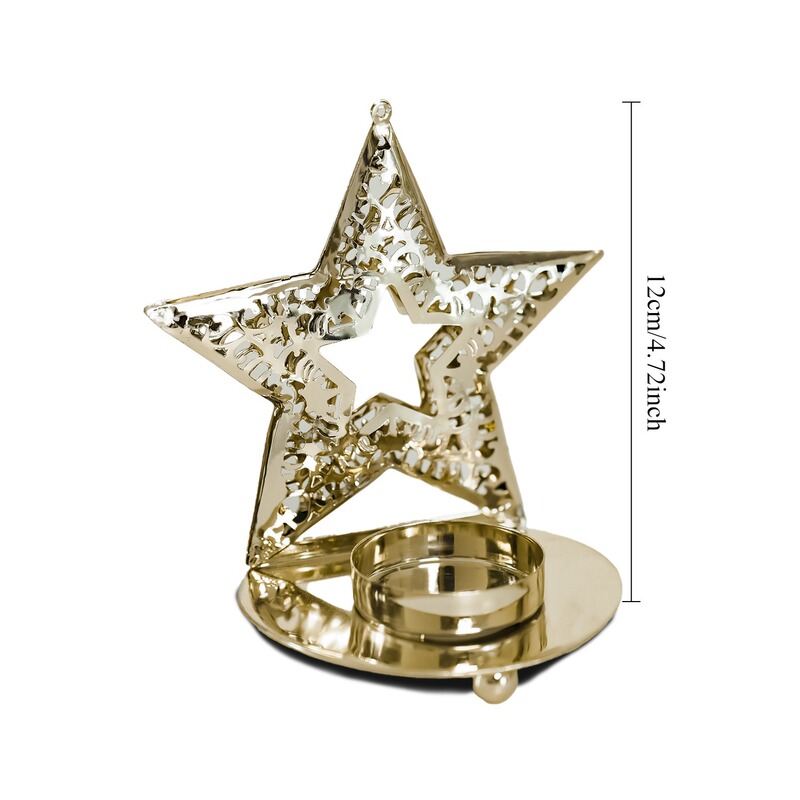 クリスマスメタルキャンドルホルダースノーフレーク五芒星クリスマスツリー装飾ゴールデンアイアンデスクトップキャンドルホルダー装飾品|undefined