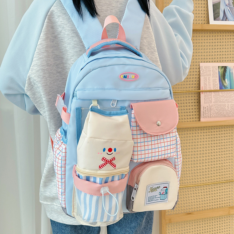 College Style Cute Junior High School Student Backpack Large Capacity Harajuku Style High School Simple Lightweight Multi-Pocket Backpack
