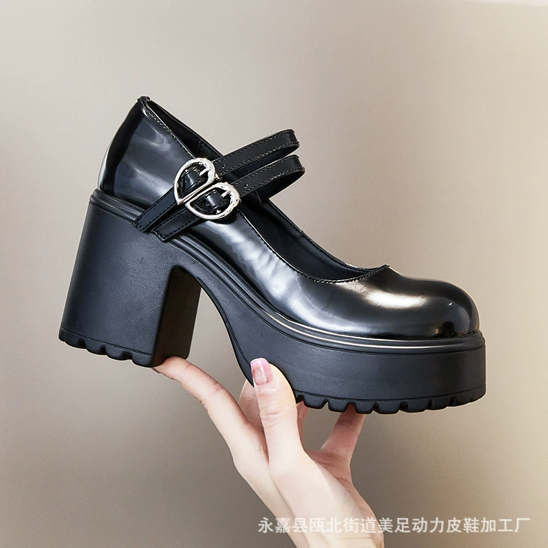 Красивая сила ноги 2024 Новый толстый каблук Платформа Мэри Джейн обувь женщин Ультра Высокий каблук Платформа двойная пряжка с JK одиночная обувь