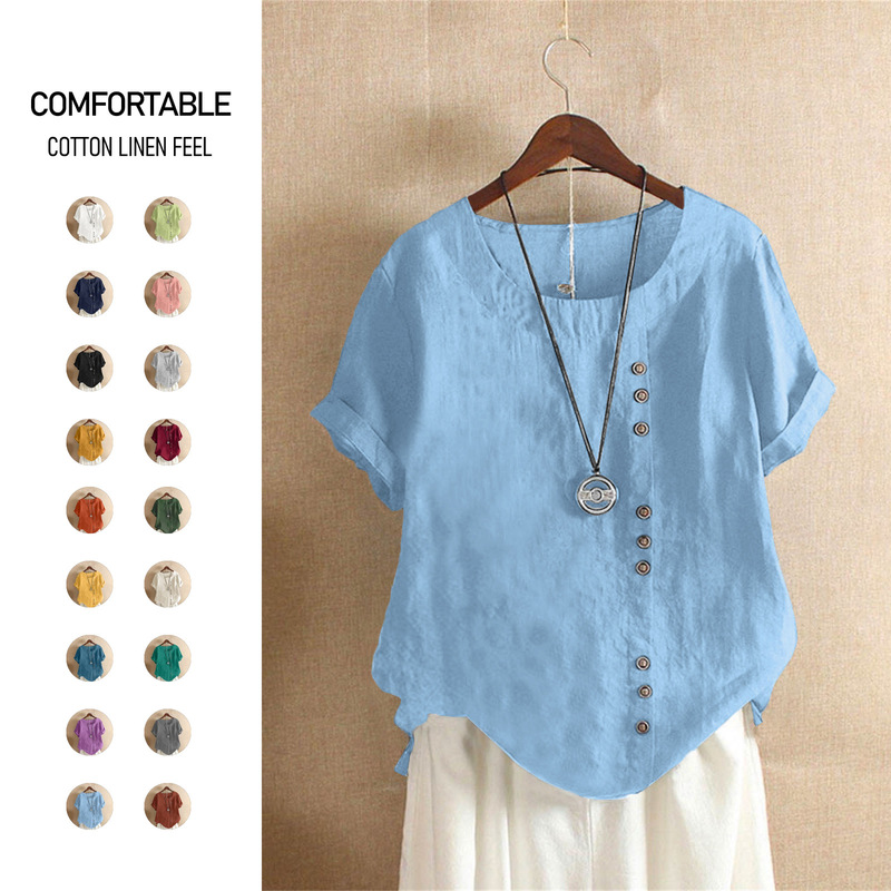 Cross-Border Women's Cotton and Linen Tops Large Size Casual Loose Cotton and Linen T-Shirts Cotton and Linen Women's Clothing Plus Size Women's Amz Hot Style Cross-Border Women's Cotton and Linen Tops Large Size Casual Loose Cotton and Linen T-Shirts Cotton and Linen Women's Clothing Plus Size Women's Amz Hot Style