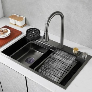Rainfall Sink Basin Draining Basket Kitchen Stainless Steel Handmade Basin Sink Faucet suit