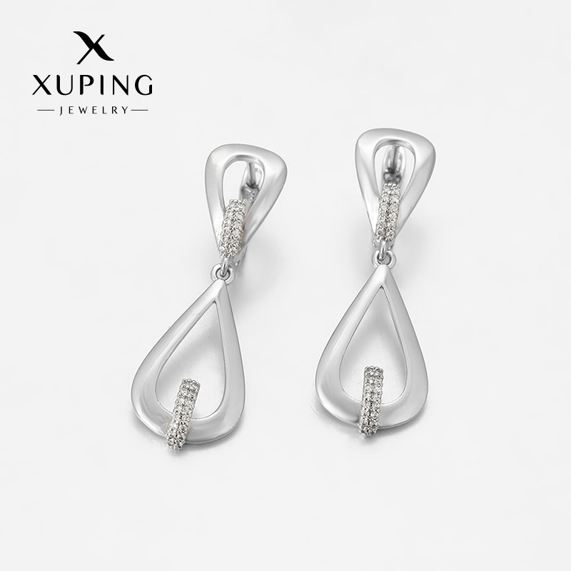 Xuping micro gemas artificiales pendientes geométricos nicho de personalidad transfronteriza europea y americana aleación de cobre chapado en blanco pendientes