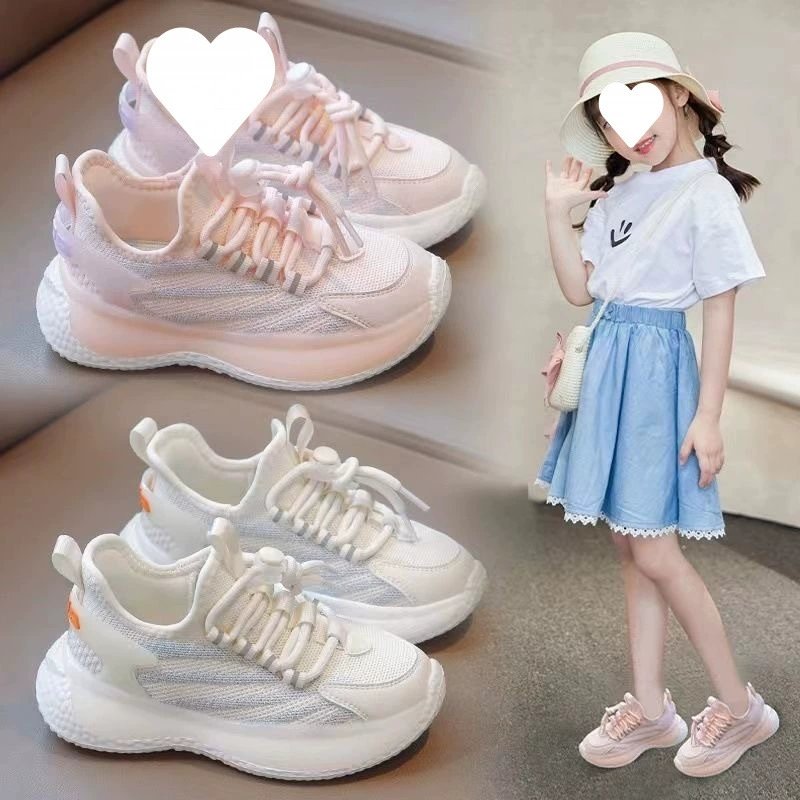 Спортивная обувь для девочек, новинка 2025 года, весенне-летняя обувь с дышащей сеткой, модные детские белые туфли, большие детские кокосовые туфли для девочек