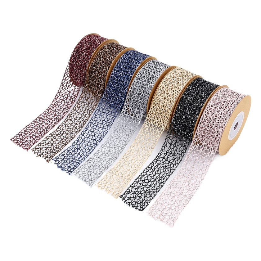 Estilo coreano transfronterizo nueva malla hueco banda de encaje moda estilo coreano accesorios para el cabello arco material con seda tejida de plata