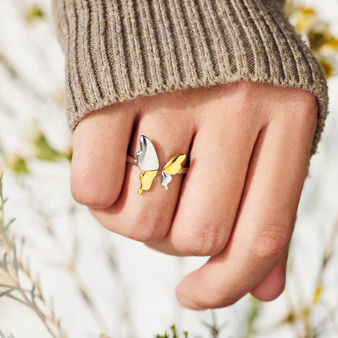 Adjustable Ring Size 925 Sterling Silver Butterfly Open Rings
